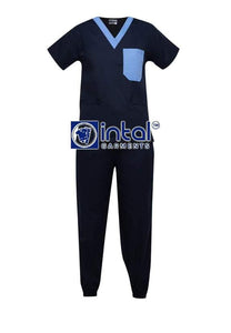 Scrub Suit High Quality Medical Doctor Nurse Scrubsuit Regular/Jogger 4 Pocket Pants Unisex Scrubs 01I Midnight Powder Blue