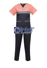 Scrub Suit High Quality Medical Doctor Nurse Scrubsuit Regular/Jogger 4 Pocket Pants or Cargo 6 Pocket Pants Unisex Scrubs 03B Charcoal Grey-Peach