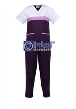 Scrub Suit High Quality Medical Doctor Nurse Scrubsuit Regular/Jogger 4 Pocket Pants or Cargo 6 Pocket Pants Unisex Scrubs 03B Violet-White