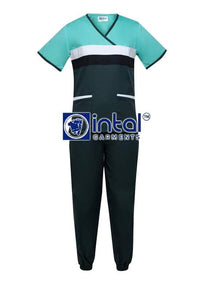 Scrub Suit High Quality Medical Doctor Nurse Scrubsuit Jogger Pants Unisex Scrubs 04H Forest Green-Mint Green