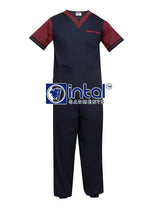 Scrub Suit High Quality Medical Doctor Nurse Scrubsuit Regular/Jogger 4 Pocket Pants Unisex Scrubs 01D Midnight Blue-Maroon