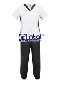 SCRUBSUIT 17 Premium V-Neck Lhacose Cotton Cargo Jogger 6-Pocket Pants White & Charcoal Grey