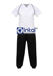 Scrub Suit High Quality Medical Doctor Nurse Scrubsuit Jogger 4 Pocket Pants Unisex Scrubs 05C White-Black