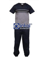 Scrub Suit High Quality Medical Doctor Nurse Scrubsuit Jogger Pants Unisex Scrubs 04J Light Grey-Midnight Blue