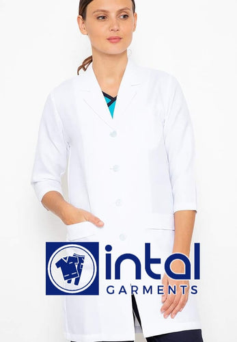 WHITE LAB GOWN LONG SLEEVE MEDICAL UNIFORM for DOCTOR NURSE Lacoste Cotton by INTAL GARMENTS