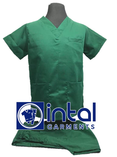 INTAL SCRUBSUIT 01A HIGH QUALITY Classic V-Neck Regular 4 Pocket Pants Unisex Scrubs - FOREST GREEN