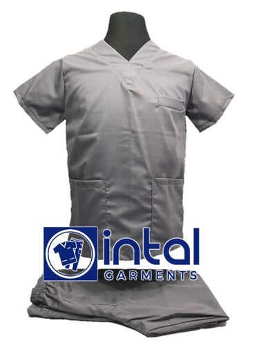 INTAL SCRUBSUIT 01A HIGH QUALITY Classic V-Neck Regular 4 Pocket Pants Unisex Scrubs - SILVER GREY