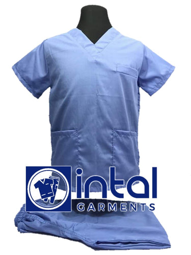 INTAL SCRUBSUIT 01A HIGH QUALITY Classic V-Neck Regular 4 Pocket Pants Unisex Scrubs - POWDER BLUE
