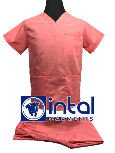 INTAL SCRUBSUIT 01A HIGH QUALITY Classic V-Neck Regular 4 Pocket Pants Unisex Scrubs - PEACH