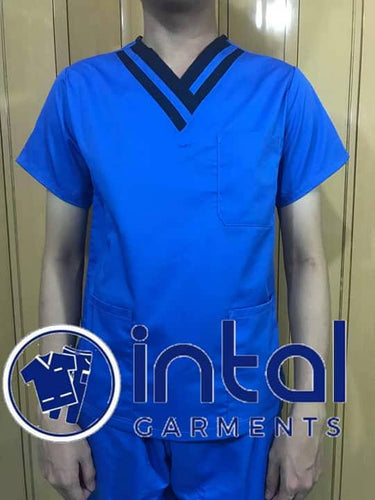 INTAL SCRUBSUIT 01C HIGH QUALITY Classic V-Neck Regular 4 Pocket Pants Unisex Scrubs - AZURE BLUE - MIDNIGHT BLUE