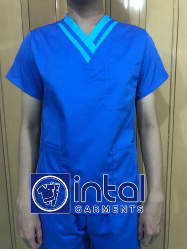 INTAL SCRUBSUIT 01C HIGH QUALITY Classic V-Neck Regular 4 Pocket Pants Unisex Scrubs - AZURE BLUE- TURQUIOSE