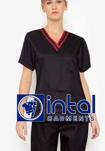 SCRUB SUIT High Quality SS_01C Polycotton by INTAL GARMENTS Color Black - Maroon