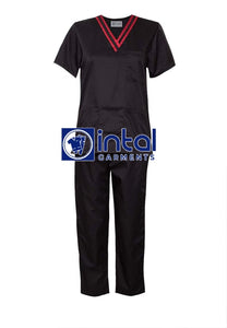 SCRUB SUIT High Quality SS_01C Polycotton by INTAL GARMENTS Color Black - Maroon