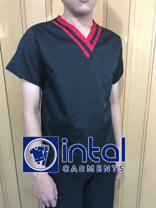 SCRUB SUITS High Quality SS_01C Polycotton by INTAL GARMENTS Color Black - Red