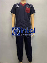 QUALITY SCRUB SUITS Medical Doctor Nurse Uniform REGULAR/JOGGER Pants Set Unisex SS01I Midnight Blue Maroon