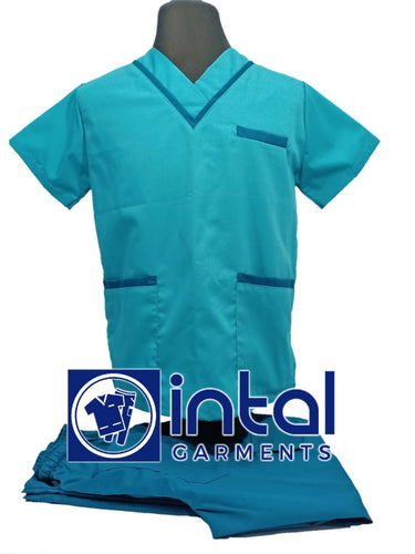 INTAL SCRUBSUIT 02 HIGH QUALITY Classic V-Neck Regular 4 Pocket Pants Unisex Scrubs - AQUA BLUE - TEAL BLUE