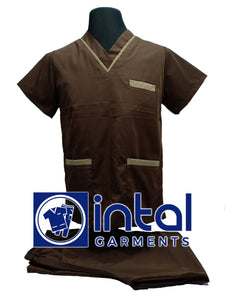 SCRUB SUIT High Quality SS 02 Polycotton by INTAL GARMENTS Color Chocolate Brown - Tortilla Brown