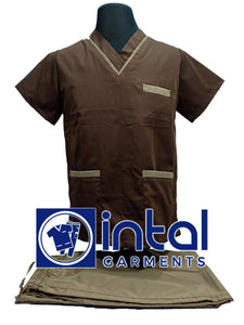 SCRUB SUIT High Quality SS 02 Polycotton by INTAL GARMENTS Color Chocolate Brown - Tortilla Brown (Tortilla Brown Pants)