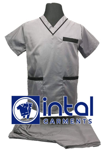 INTAL SCRUBSUIT 02 HIGH QUALITY Classic V-Neck Regular 4 Pocket Pants Unisex Scrubs - SILVER GREY - BLACK