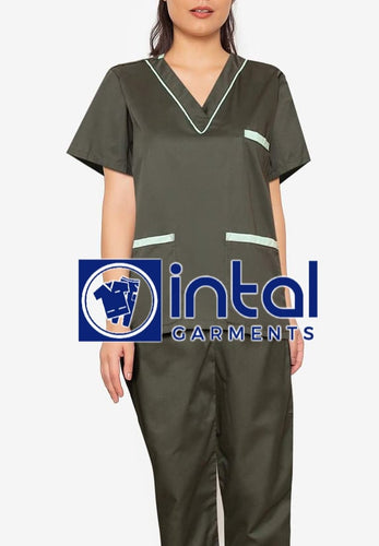 INTAL SCRUBSUIT 02 HIGH QUALITY Classic V-Neck Regular 4 Pocket Pants Unisex Scrubs - ARMY GREEN - SAGE GREEN