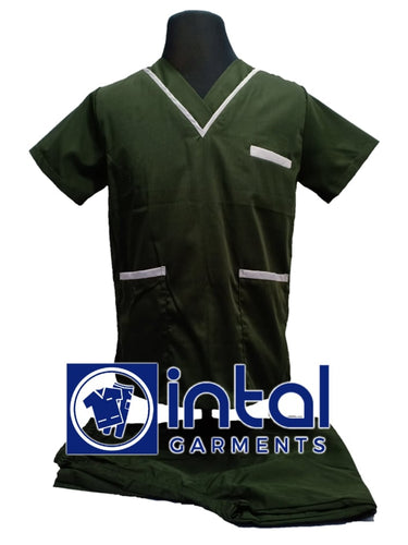 INTAL SCRUBSUIT 02 HIGH QUALITY Classic V-Neck Regular 4 Pocket Pants Unisex Scrubs - ARMY GREEN - SAGE GREEN