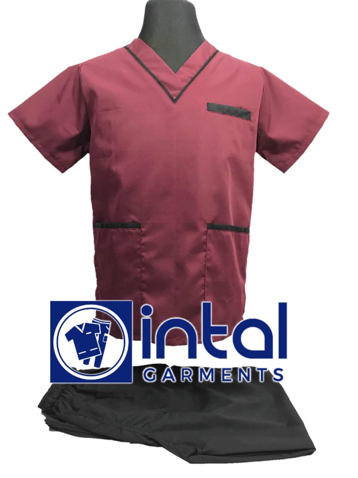 SCRUB SUIT High Quality SS 02 Polycotton by INTAL GARMENTS Color Maroon - Black