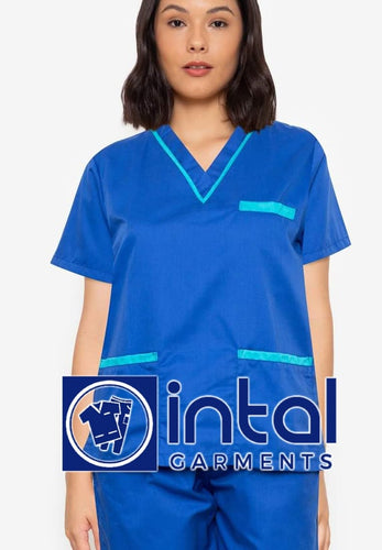 SCRUB SUIT High Quality SS 02 Polycotton by INTAL GARMENTS Color Royal Blue - Aqua Blue