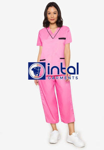SCRUB SUIT High Quality SS 02 Polycotton by INTAL GARMENTS Color Rose Pink - Black