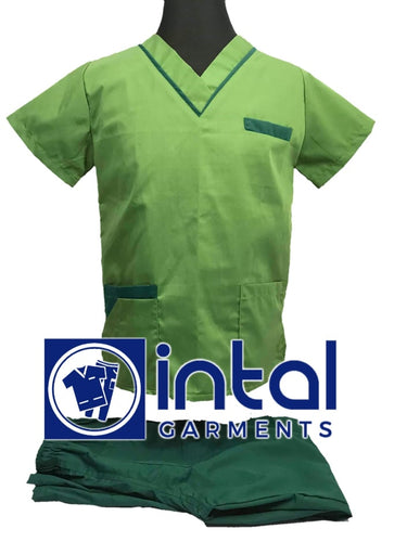 INTAL SCRUBSUIT 02 HIGH QUALITY Classic V-Neck Regular 4 Pocket Pants Unisex Scrubs - FERN GREEN - FOREST GREEN