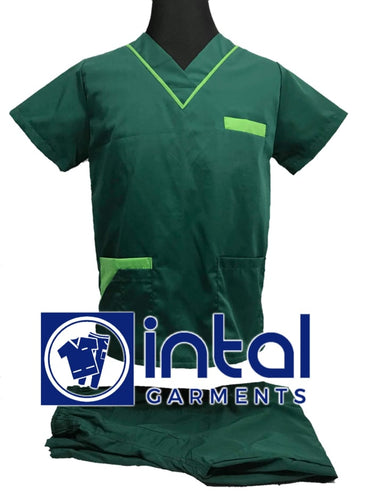 INTAL SCRUBSUIT 02 HIGH QUALITY Classic V-Neck Regular 4 Pocket Pants Unisex Scrubs - FOREST GREEN - KELLY GREEN