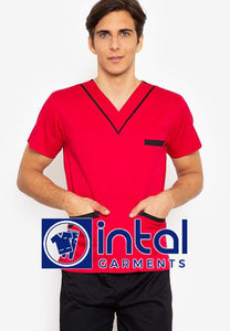 SCRUB SUIT High Quality SS_02A Polycotton by INTAL GARMENTS Color Red - Black