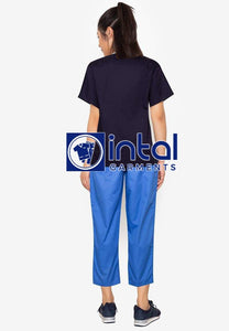 SCRUB SUIT High Quality SS_03 Polycotton by INTAL GARMENTS Color Azure Blue - White - Midnight Blue