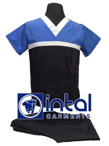 SCRUB SUIT High Quality SS_03 Polycotton by INTAL GARMENTS Color Midnight Blue - White - Azure Blue