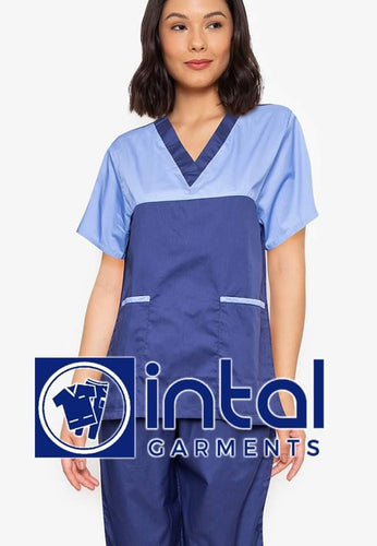 SCRUB SUIT High Quality SS_03A Polycotton by INTAL GARMENTS Color Oxford Blue - Powder Blue