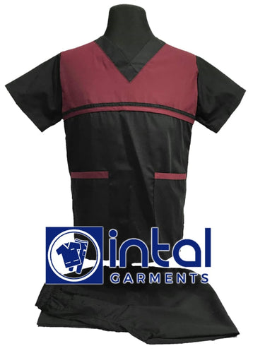 INTAL SCRUBSUIT 03C JOGGER 4 Pocket Pants HIGH QUALITY Tricolor V-Neck Unisex Scrubs - BLACK - MAROON