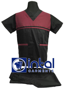 SCRUB SUIT High Quality SS_03C Polycotton by INTAL GARMENTS Color Black - Maroon
