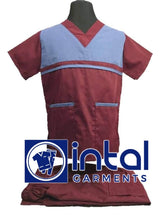 SCRUB SUIT High Quality SS_03C Polycotton by INTAL GARMENTS Color Maroon - Charcoal Grey