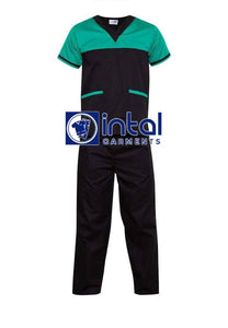SCRUB SUIT High Quality SS_03D Polycotton by INTAL GARMENTS Color Black - Emerald Green