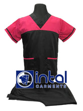 SCRUB SUIT High Quality SS_03D Polycotton by INTAL GARMENTS Color Black - Fuchsia Pink