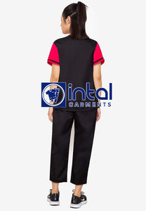 SCRUB SUIT High Quality SS_03D Polycotton by INTAL GARMENTS Color Black & Fuchsia Pink