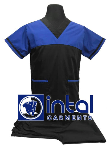 INTAL SCRUBSUIT 03D HIGH QUALITY Tricolor V-Neck Regular 4 Pocket Pants Unisex Scrubs - BLACK - ADMIRAL BLUE