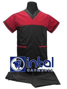 SCRUB SUIT High Quality SS_03D Polycotton by INTAL GARMENTS Color Black - Red