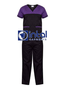 SCRUB SUIT High Quality SS_03D Polycotton by INTAL GARMENTS Color Black - Violet