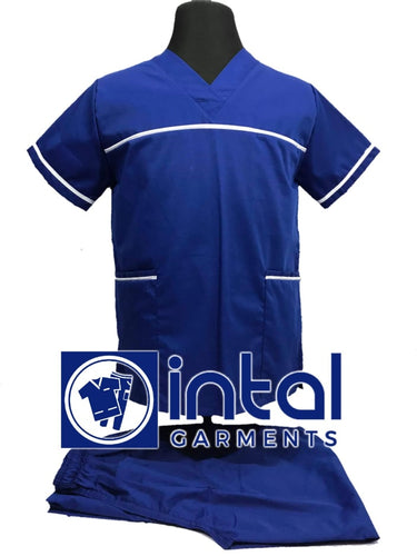 INTAL SCRUBSUIT 03E HIGH QUALITY Classic V-Neck Regular 4 Pocket Pants Unisex Scrubs - ADMIRAL BLUE - WHITE