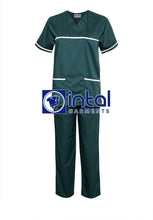 SCRUB SUIT High Quality SS_03E Polycotton by INTAL GARMENTS Color Forest Green - White