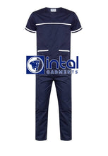 SCRUB SUIT High Quality SS_03E Polycotton by INTAL GARMENTS Color Midnight Blue - White