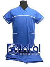 SCRUB SUIT High Quality SS_03E Polycotton by INTAL GARMENTS Color Azure Blue - White