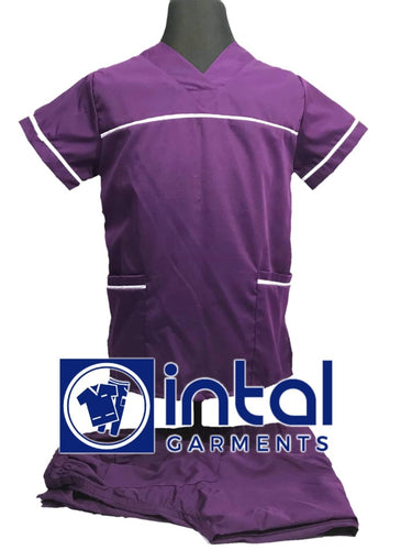 INTAL SCRUBSUIT 03E HIGH QUALITY Classic V-Neck Regular 4 Pocket Pants Unisex Scrubs - VIOLET - WHITE