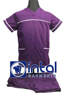 SCRUB SUIT High Quality SS_03E Polycotton by INTAL GARMENTS Color Violet - White