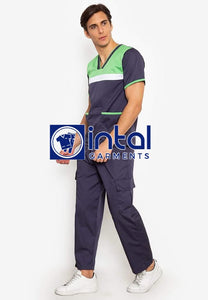 SCRUB SUIT High Quality SS_03F Polycotton CARGO Pants by INTAL GARMENTS Color Charcoal Grey - White - Kelly Green